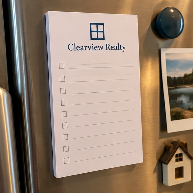 Customer photo of a custom realty magnetic notepad