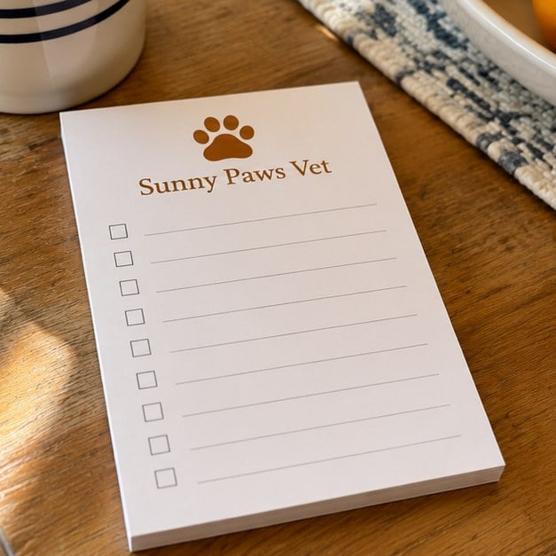 Customer photo of a custom vet clinic notepad
